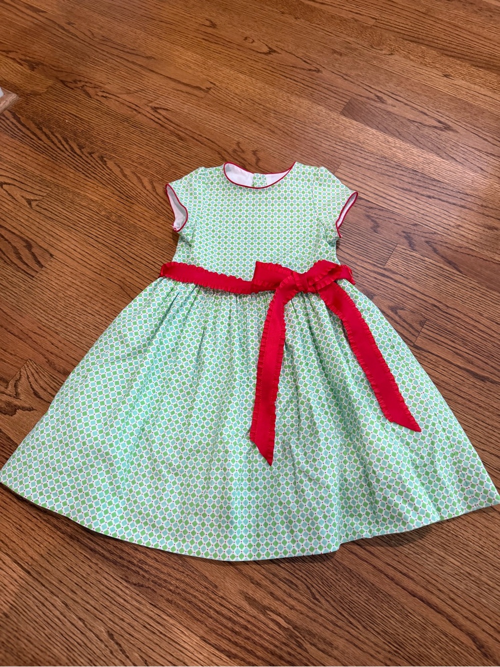 Bailey Boys Green Geometric Fit-and-Flare Dress with Red Sash
